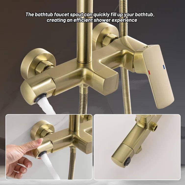 Exposed Pipe Shower System with 10" Overhead Shower, 3 Functions Tub Shower Faucet Sets with Rough-in Valve