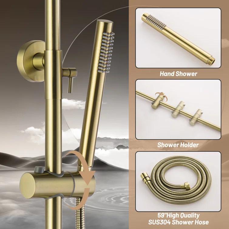 Exposed Pipe Shower System with 10" Overhead Shower, 3 Functions Tub Shower Faucet Sets with Rough-in Valve