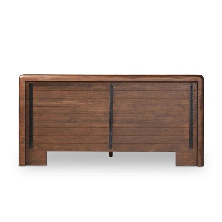 Rustic Brown Acacia Queen Bed with Headboard and Drawer