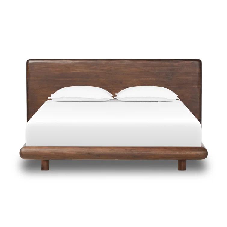 Rustic Brown Acacia Queen Bed with Headboard and Drawer