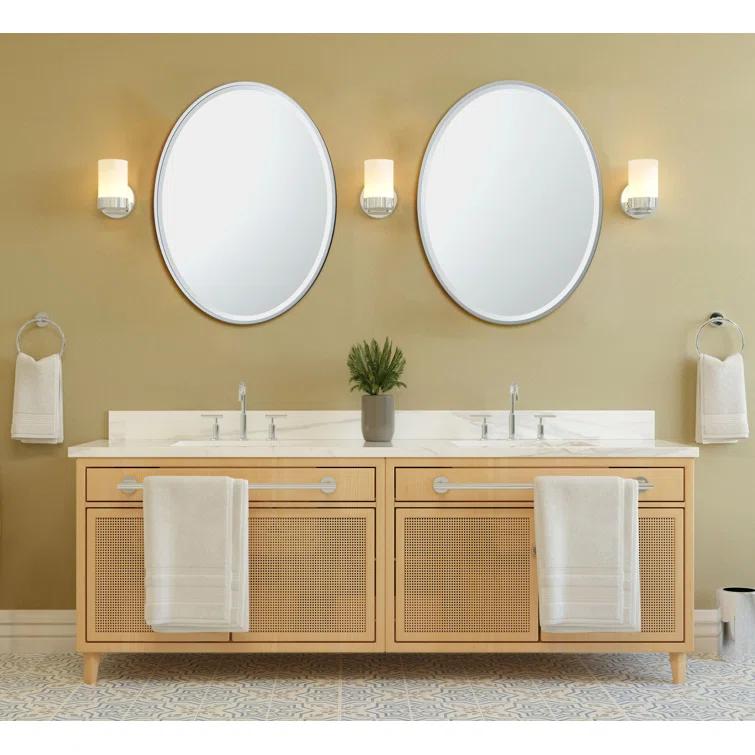 Flush Mount Framed Bathroom Vanity Mirror | Oval Framed Wall Mirror with Beveled Edge | Decorative Wall Mirror for Bathroom, Bedroom, Hallway, Entryway