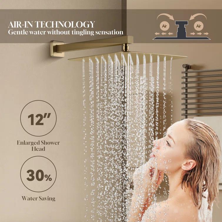 CASAINC M6001-A-12-BG Revitalize 12 Inch Luxury Thermostatic Complete Shower System with Rough-in Valve