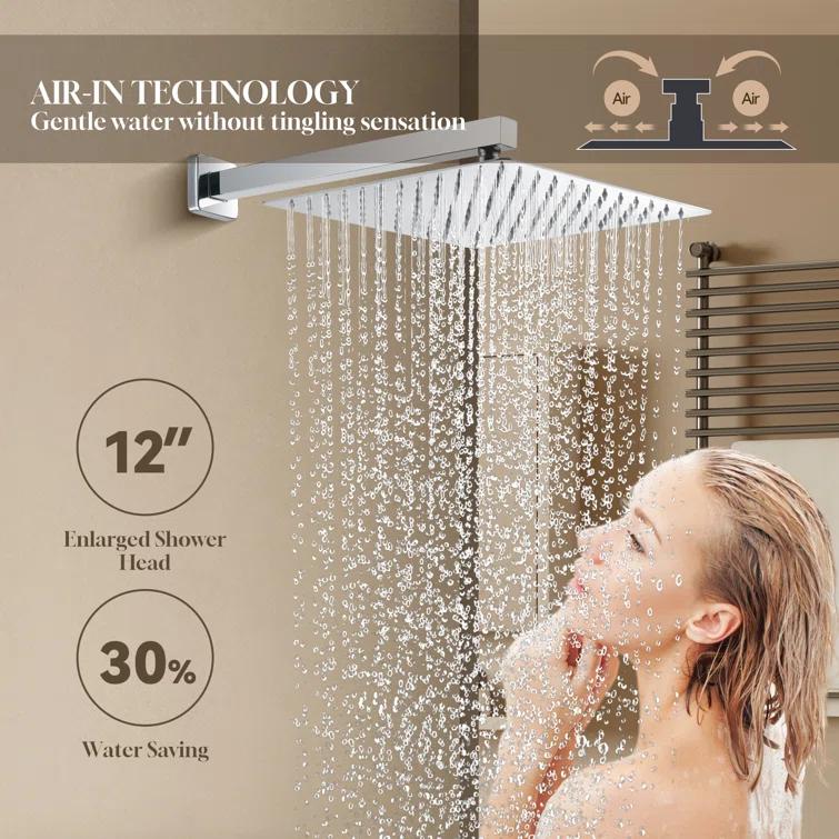 Revitalize 12 Inch Luxury Thermostatic Complete Shower System with Rough-in Valve