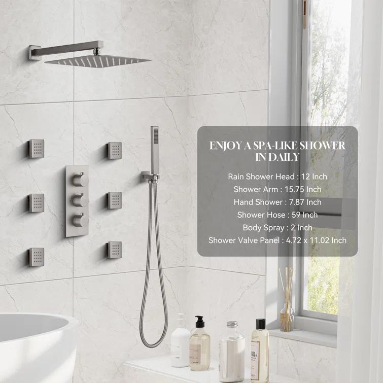 Revitalize 12 Inch Luxury Thermostatic Complete Shower System with Rough-in Valve