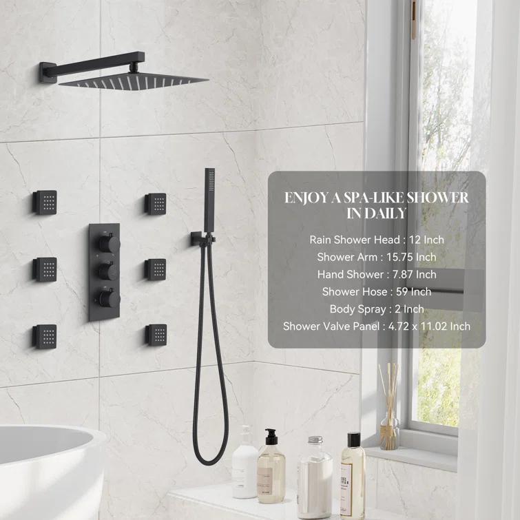 Revitalize 12 Inch Luxury Thermostatic Complete Shower System with Rough-in Valve