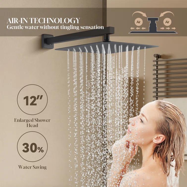 Revitalize 12 Inch Luxury Thermostatic Complete Shower System with Rough-in Valve