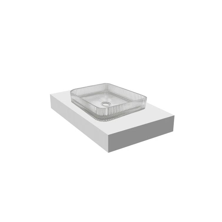 Plaza 15" Square Decorative Crystal Vessel Sinks With 36" White Base