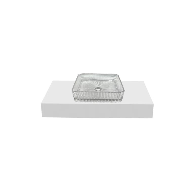 Plaza 15" Square Decorative Crystal Vessel Sinks With 36" White Base