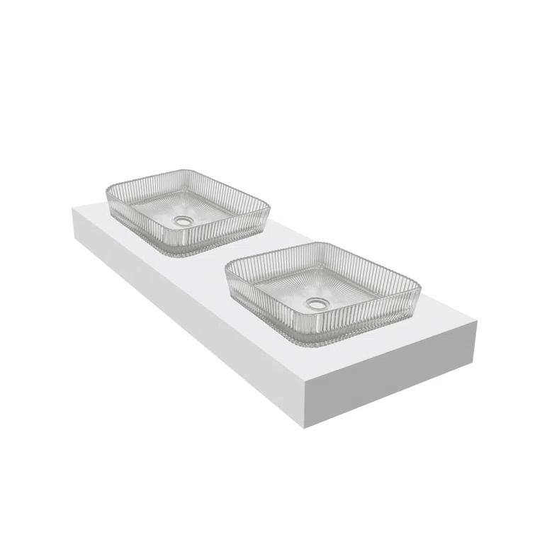 Plaza 15" Square Decorative Crystal Black Vessel Sinks With 60" White Base