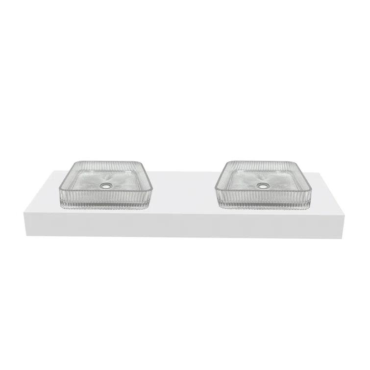 Plaza 15" Square Decorative Crystal Black Vessel Sinks With 60" White Base