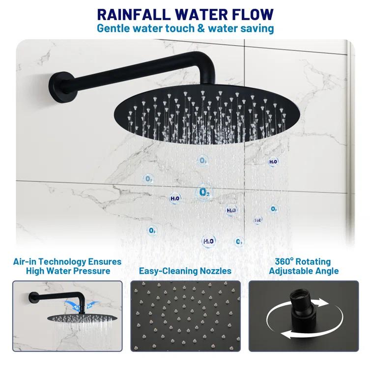 3-Function 12 Inch Temperature Digital Display Shower System With 2-Setting Slider Bar Handheld And 4Pcs Body Jets
