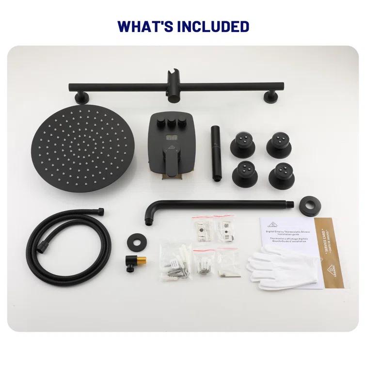 3-Function 12 Inch Temperature Digital Display Shower System With 2-Setting Slider Bar Handheld And 4Pcs Body Jets