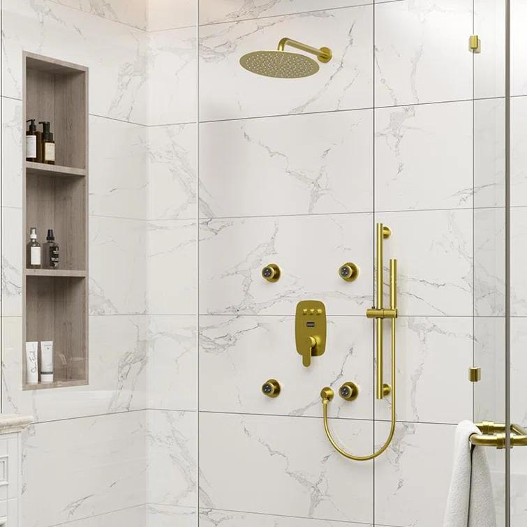 3-Function 12 Inch Temperature Digital Display Shower System With 2-Setting Slider Bar Handheld And 4Pcs Body Jets