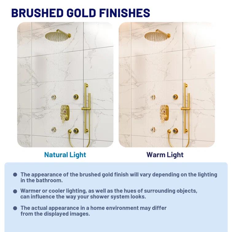 3-Function 12 Inch Temperature Digital Display Shower System With 2-Setting Slider Bar Handheld And 4Pcs Body Jets