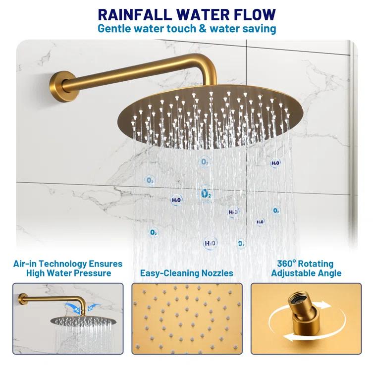 3-Function 12 Inch Temperature Digital Display Shower System With 2-Setting Slider Bar Handheld And 4Pcs Body Jets