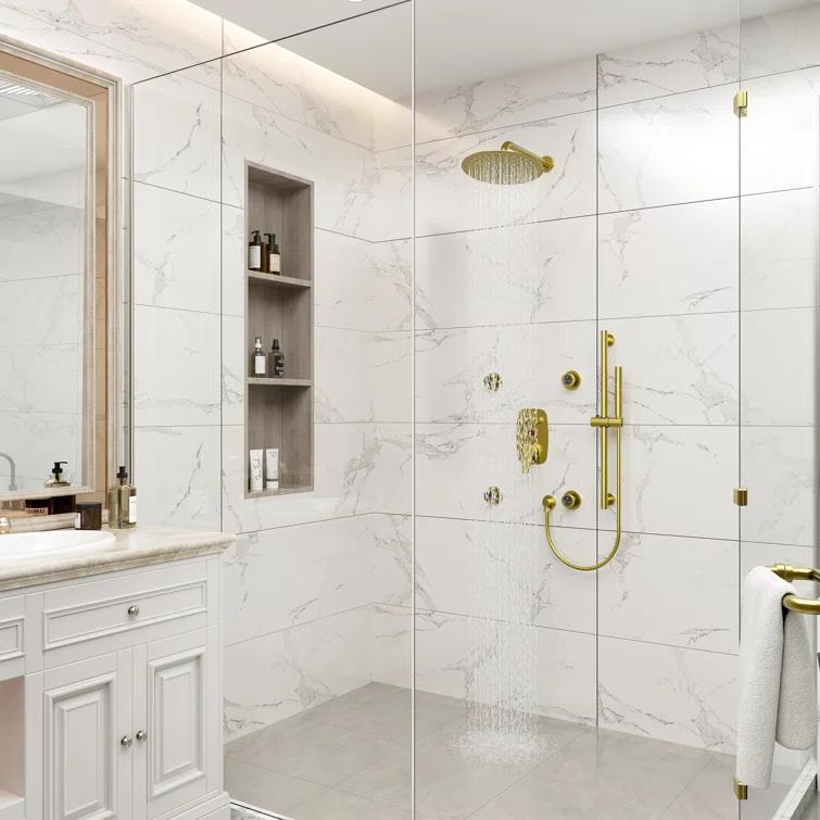 3-Function 12 Inch Temperature Digital Display Shower System With 2-Setting Slider Bar Handheld And 4Pcs Body Jets