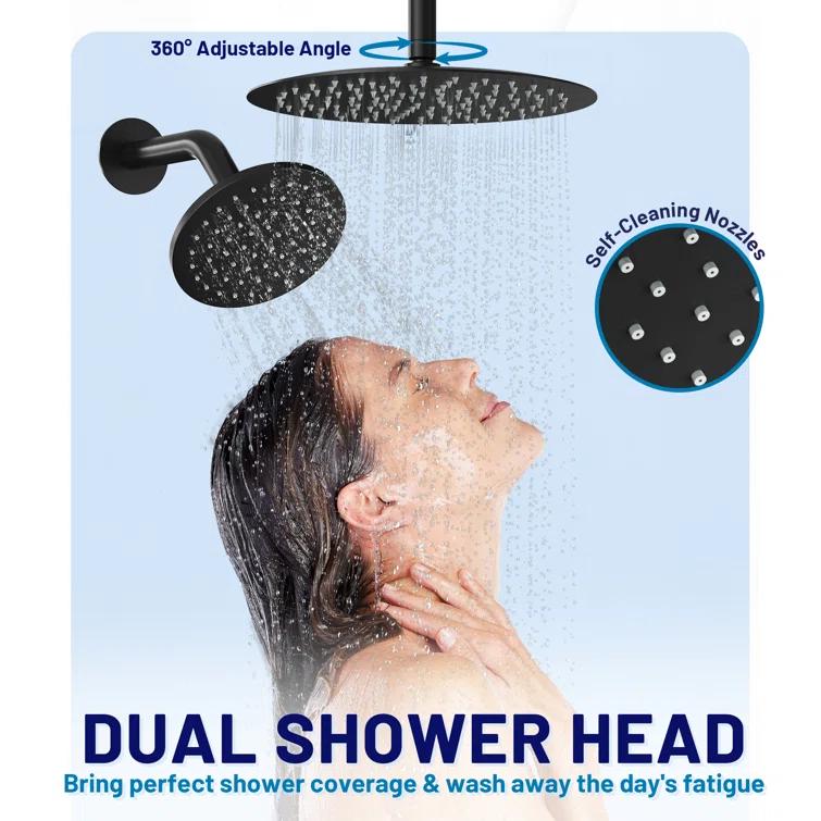 Rainfall Symphony 12inch Dual Showerhead Temperature Display Shower System with 2 in 1 Slider Bar Shower Handheld