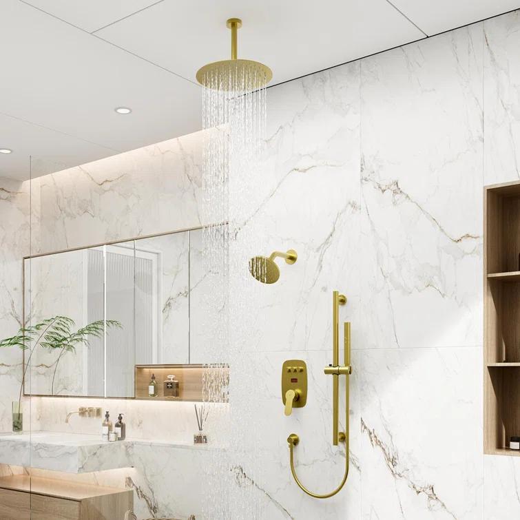 Rainfall Symphony 12inch Dual Showerhead Temperature Display Shower System with 2 in 1 Slider Bar Shower Handheld