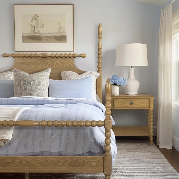 Beckett Turned Wood Spindle Nightstand with Drawer & Shelf