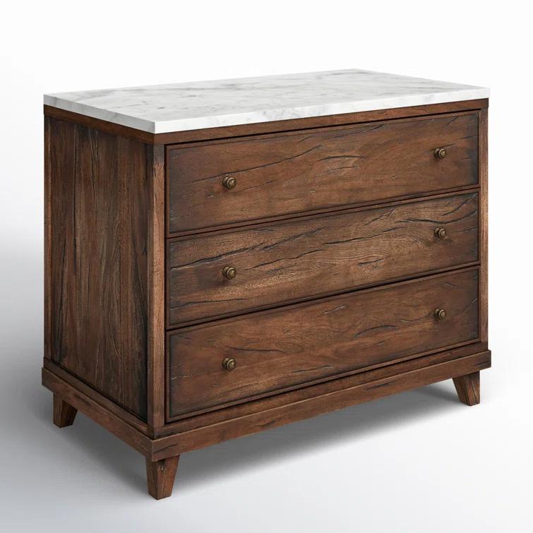 Elson 3 Drawer Marble Nightstand