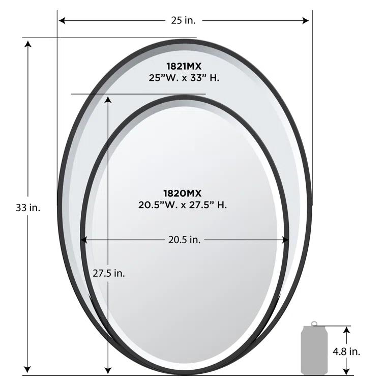 Flush Mount Framed Bathroom Vanity Mirror | Oval Framed Wall Mirror with Beveled Edge | Decorative Wall Mirror for Bathroom, Bedroom, Hallway, Entryway