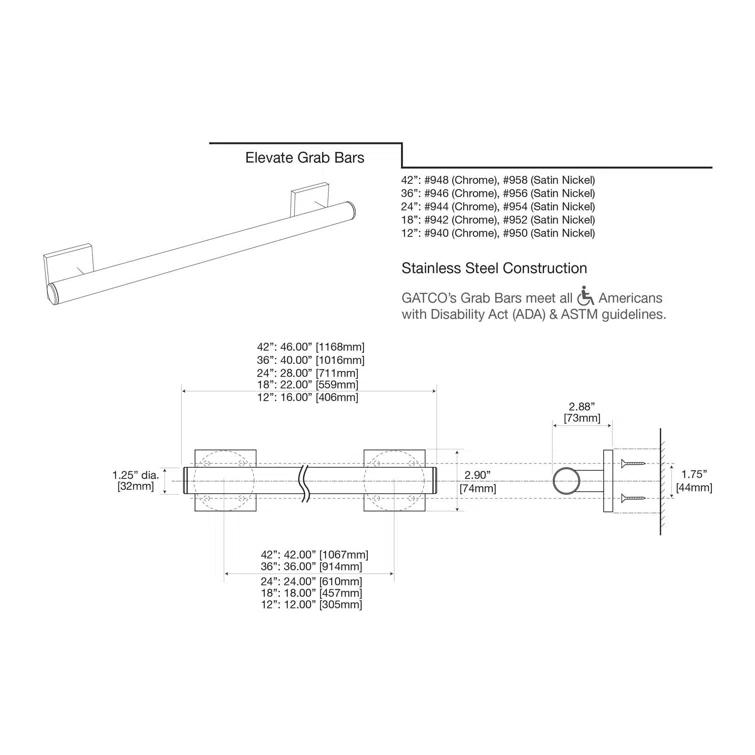 Elevate Wall Mount Stainless Steel Grab Bar, ADA Compliant Safety Bar