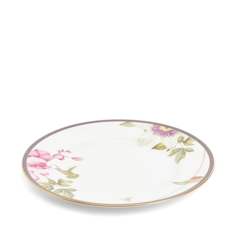 Hand-Painted Porcelain Hummingbird Dinner Plate with Gold Trim