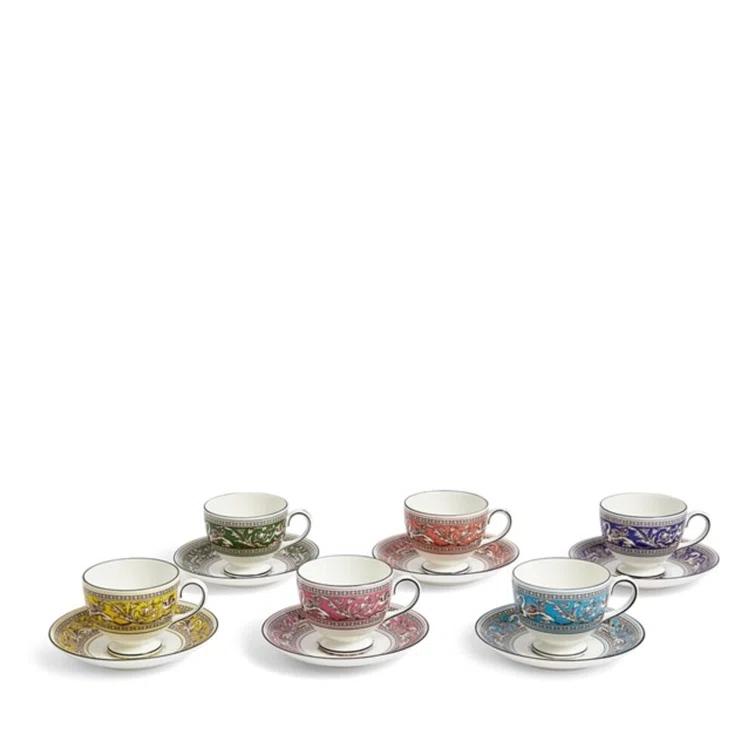 Florentine Multicolor Porcelain Teacup and Saucer Set of 6