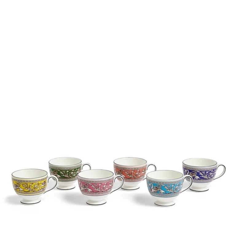 Florentine Multicolor Porcelain Teacup and Saucer Set of 6