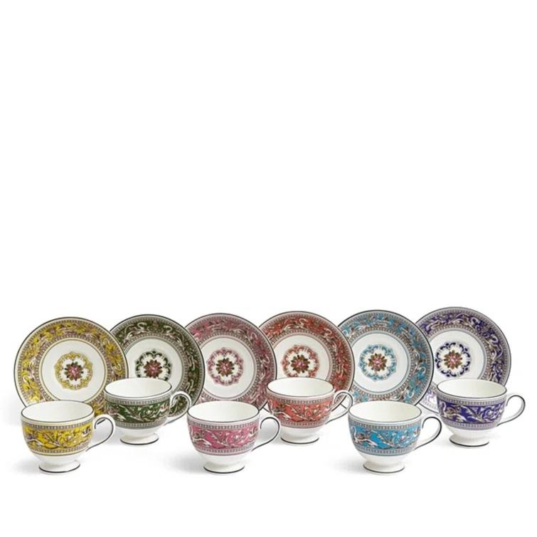Florentine Multicolor Porcelain Teacup and Saucer Set of 6
