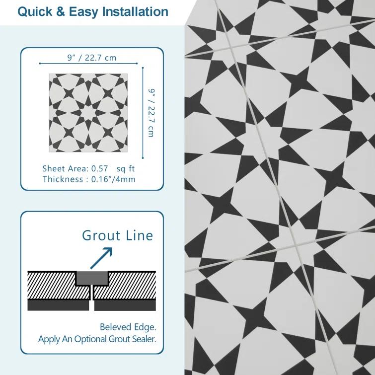 9" W x 9" L Peel & Stick Floor Tile Marrakech Luxury Vinyl Flooring