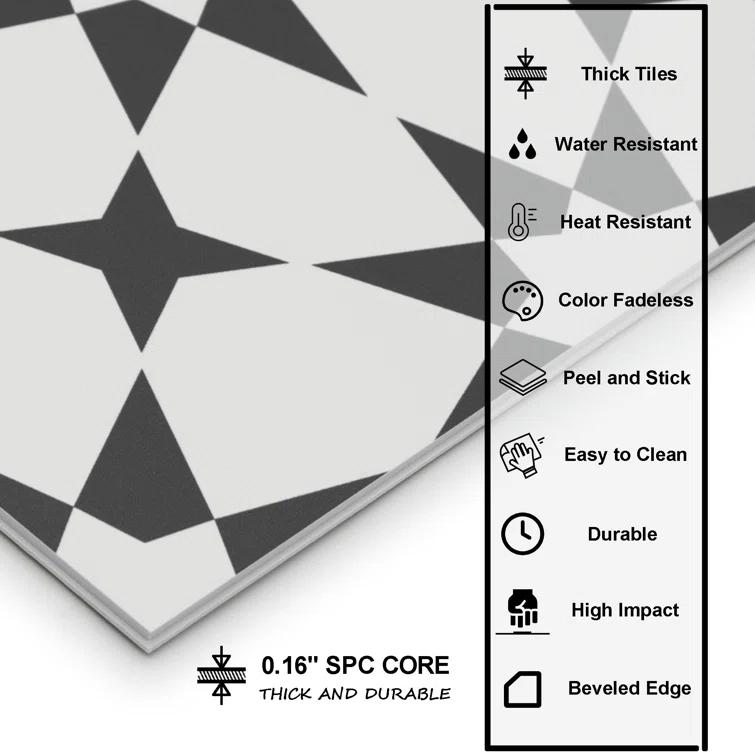 9" W x 9" L Peel & Stick Floor Tile Marrakech Luxury Vinyl Flooring