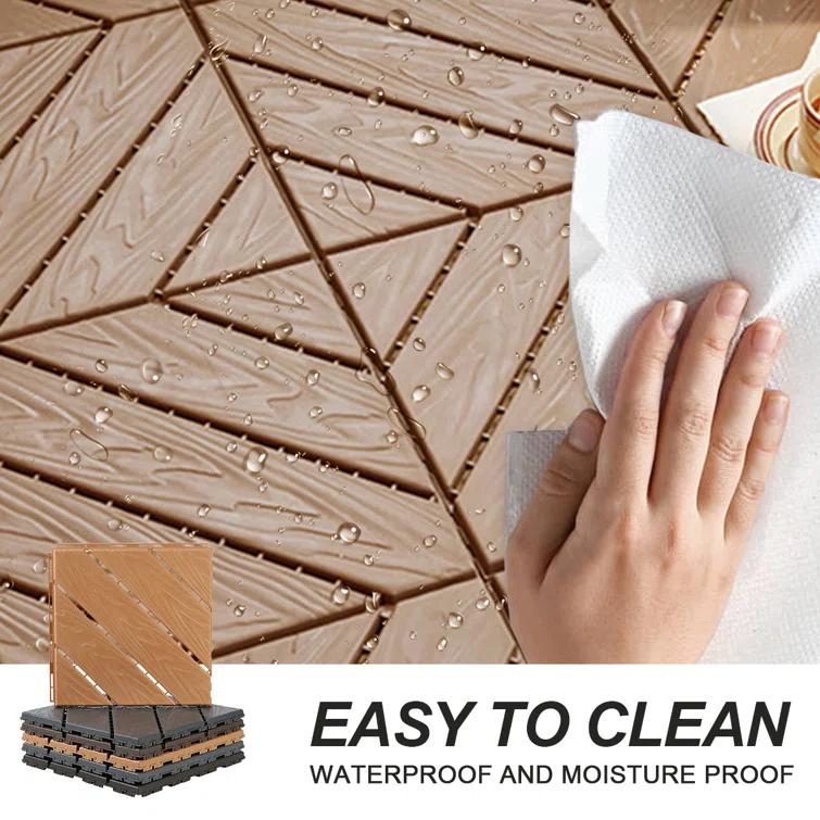 12x 12 in Interlocking Plastic Composite Decking Tiles, Set of 35pcs