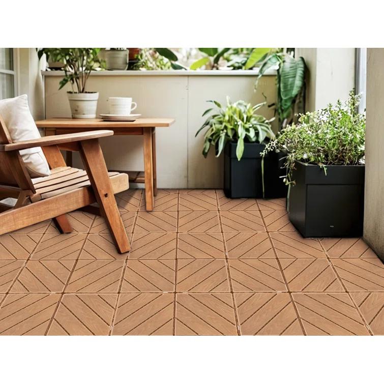 12x 12 in Interlocking Plastic Composite Decking Tiles, Set of 35pcs