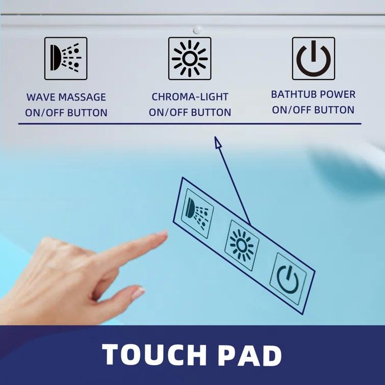 WoodBridge 60" X 30" Alcove Acrylic Rectangular Whirlpool Heated Jetted Tub In White With Drain and Overflow BS666-R-CH01