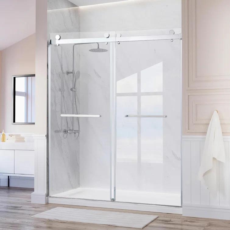 LAWRENCE 56-60"W X 75"H Frameless Double Sliding Shower Door, 304 Stainless Steel In Matte Black, 5/16" (8Mm) Thick SGCC Tempered Clear Glass. | Wayfair