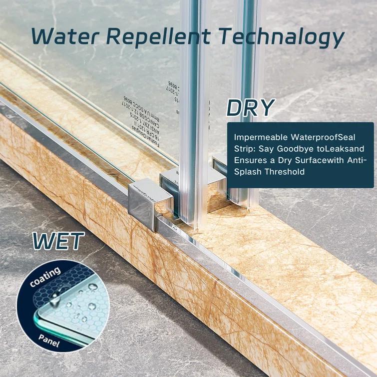 LAWRENCE 56-60"W X 75"H Frameless Double Sliding Shower Door, 304 Stainless Steel In Matte Black, 5/16" (8Mm) Thick SGCC Tempered Clear Glass. | Wayfair