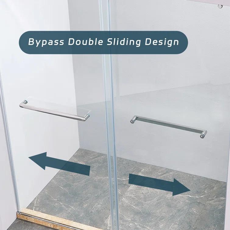 LAWRENCE 56-60"W X 75"H Frameless Double Sliding Shower Door, 304 Stainless Steel In Matte Black, 5/16" (8Mm) Thick SGCC Tempered Clear Glass. | Wayfair