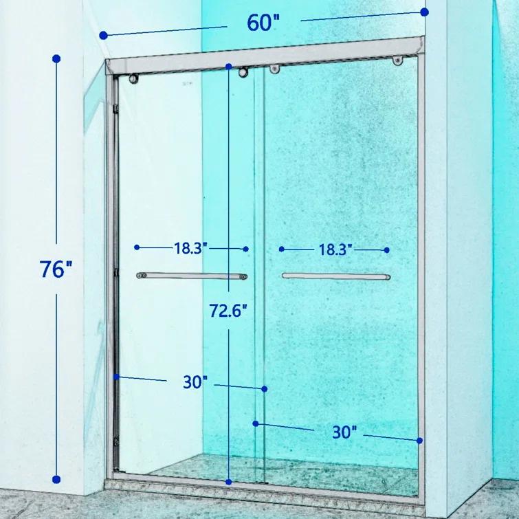LAWRENCE W2758P193811-Chrome 56-60"W X 76"H Double Sliding Shower Door, Aluminium Alloy Frame In Chrome, 5/16" (8Mm) Thick SGCC Tempered Clear Glass.