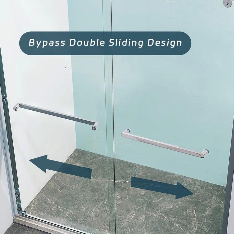 LAWRENCE W2758P193811-Chrome 56-60"W X 76"H Double Sliding Shower Door, Aluminium Alloy Frame In Chrome, 5/16" (8Mm) Thick SGCC Tempered Clear Glass.