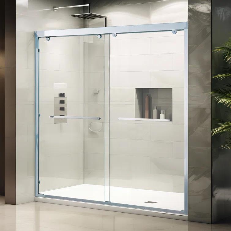 LAWRENCE W2758P193811-Chrome 56-60"W X 76"H Double Sliding Shower Door, Aluminium Alloy Frame In Chrome, 5/16" (8Mm) Thick SGCC Tempered Clear Glass.