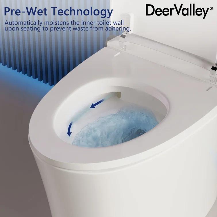 Smart Toilet with Quiet-Closed Heated Seat, Foot Kick/Off-seat/Blackout/Remote Flush, Bidet Elongated Toilet with Tankless, Gentle Night light, Remote Control, Advanced
