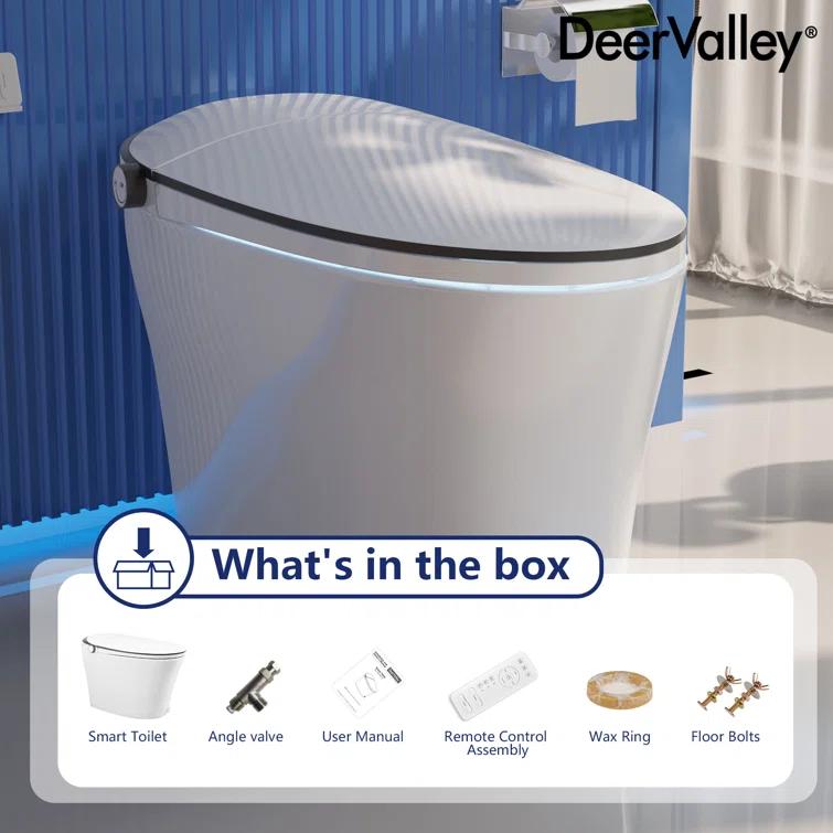 Smart Toilet with Quiet-Closed Heated Seat, Foot Kick/Off-seat/Blackout/Remote Flush, Bidet Elongated Toilet with Tankless, Gentle Night light, Remote Control, Advanced