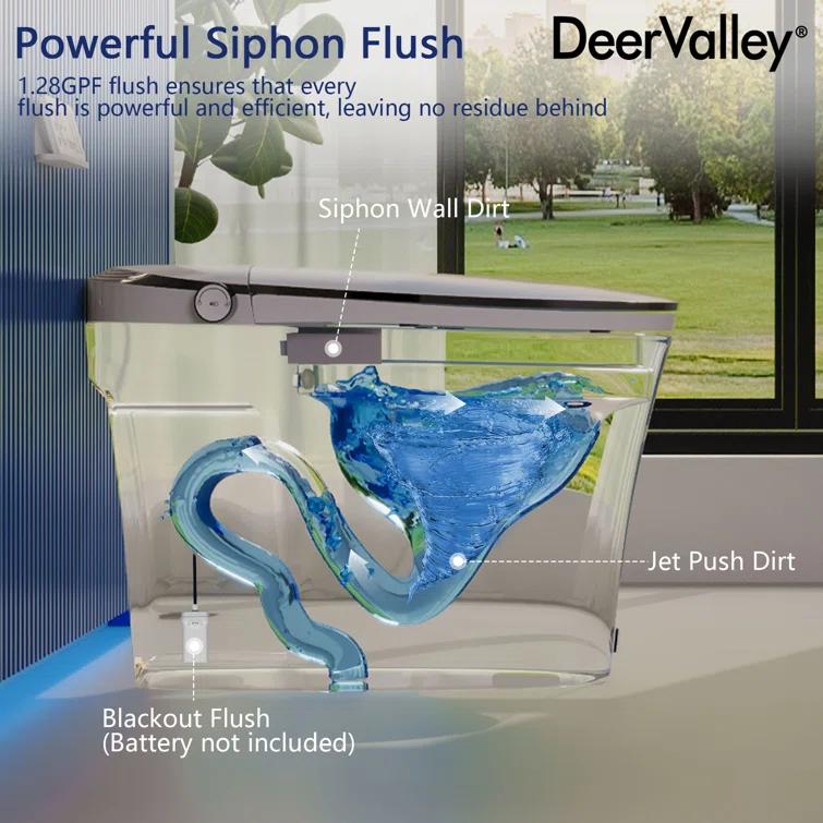 Smart Toilet with Quiet-Closed Heated Seat, Foot Kick/Off-seat/Blackout/Remote Flush, Bidet Elongated Toilet with Tankless, Gentle Night light, Remote Control, Advanced