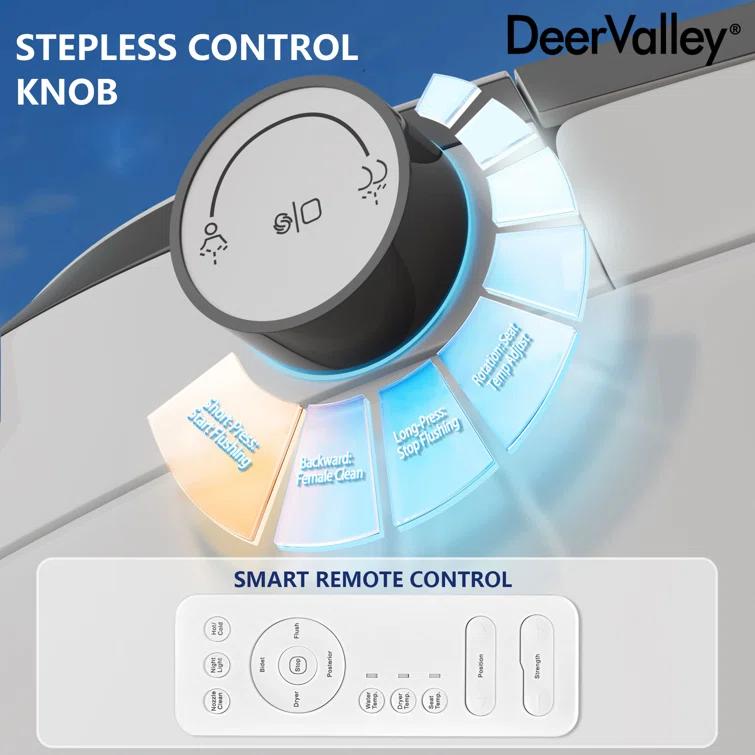 Smart Toilet with Quiet-Closed Heated Seat, Foot Kick/Off-seat/Blackout/Remote Flush, Bidet Elongated Toilet with Tankless, Gentle Night light, Remote Control, Advanced