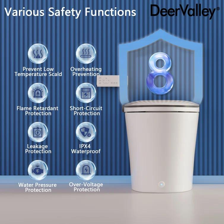 Smart Toilet with Quiet-Closed Heated Seat, Foot Kick/Off-seat/Blackout/Remote Flush, Bidet Elongated Toilet with Tankless, Gentle Night light, Remote Control, Advanced