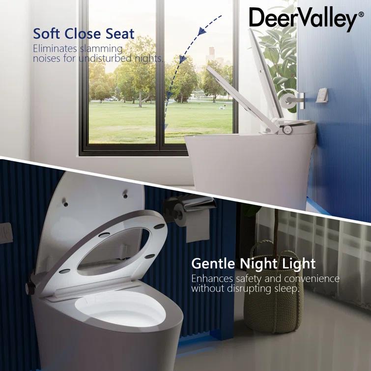 Smart Toilet with Quiet-Closed Heated Seat, Foot Kick/Off-seat/Blackout/Remote Flush, Bidet Elongated Toilet with Tankless, Gentle Night light, Remote Control, Advanced
