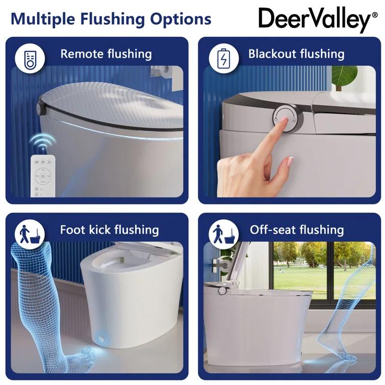 Smart Toilet with Quiet-Closed Heated Seat, Foot Kick/Off-seat/Blackout/Remote Flush, Bidet Elongated Toilet with Tankless, Gentle Night light, Remote Control, Advanced