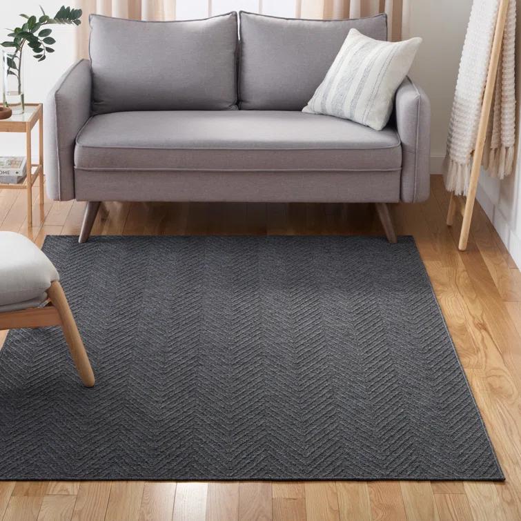 TOWN & COUNTRY BASICS Pax Herringbone Textured Solid Machine Washable Area Rug Black