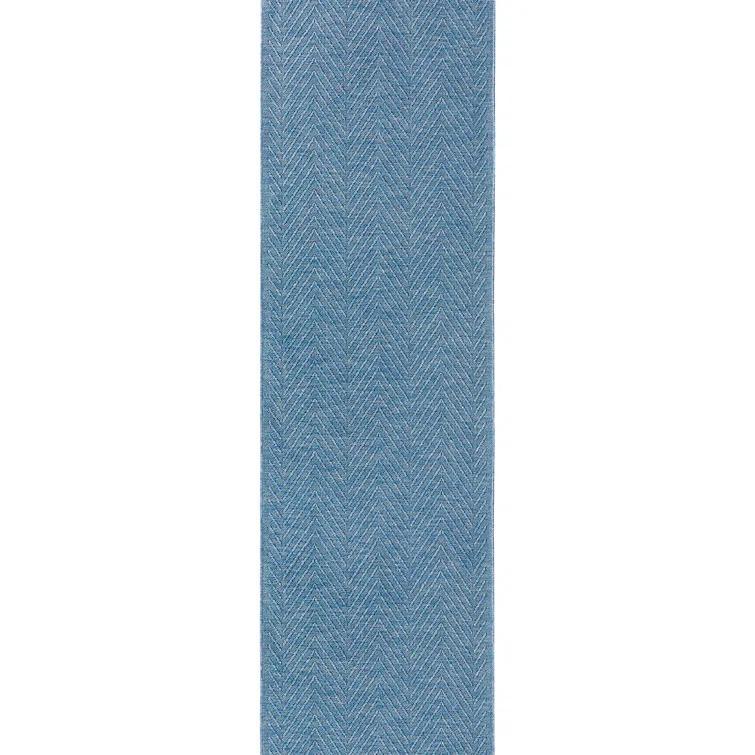 TOWN & COUNTRY BASICS Pax Herringbone Textured Solid Machine Washable Area Rug Blue